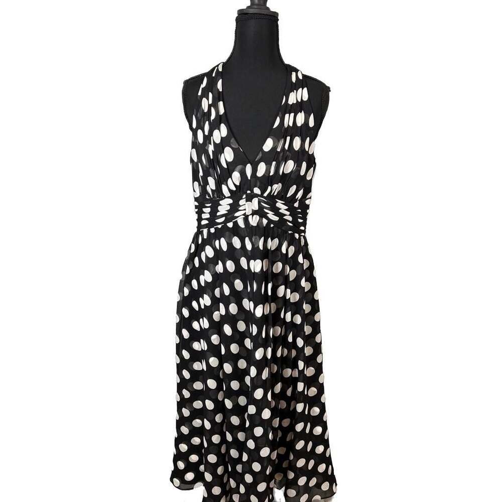 White House Black Market Polkadot Silk Sleeveless Dress